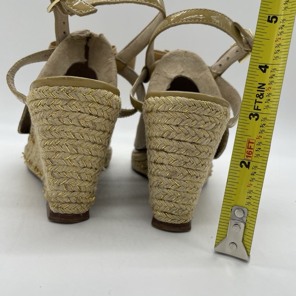 Kate Spade Womens 7.5 Shoes Nude Beige‎ Espadrille Wedge Bow Linked-Chain Heels - Picture 4 of 11